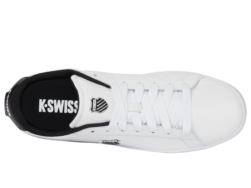 Scarpe Da Ginnastica Uomo K-Swiss Court Shield, Pelle Bianca, Suola In Gomma, Plantare Ortholite, Taglia 43 EU